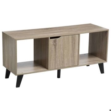 Meuble TV Mix naturel 2 niches 1 porte 5Five - Bois - Noir - 100 cm - Contemporain