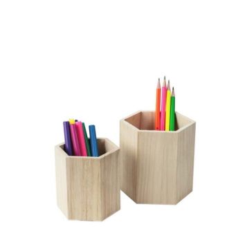 2 pots à crayons hexagonaux en bois Crème