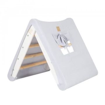 MEOWBABY Maison d'escalade triangulaire avec cadre pliable blanc, gris et bleu
