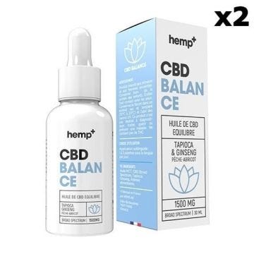 Lot de 2 Huiles CBD Concentration "BALANCE" Hemp+, 3000mg (10%), Broad Spectrum (sans THC), 100% Naturel, Ginseng. France. (2x30ml)
