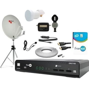 PACK SATELLITE CAMPING FRANSAT Trepied + Parabole + Récepteur Fransat WISI OR07HD + Kit Satfinder + Kit Coaxial