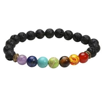 Women's 7 Pcs 8mm 7 Chakras Beads Bracelet Lava Rock Elastic Natural Stone Yoga Bracelet Bangle 3IALKI
