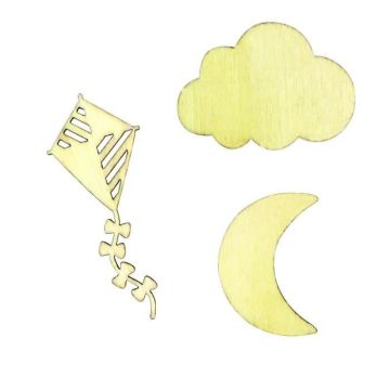 Embellissement scrap et déco en bois - MEGACREA DIY - Nuage lune cerf-volant - Beige - Garantie 2 ans