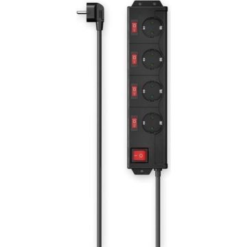 Hama Steckdosenleiste 4-fach 90° einzeln schaltbar Wandmontage 1 4 m Schw. (00223122)