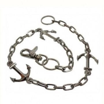 chaine de portefeuille chromé avec 3 ancres marine rockab