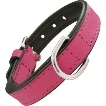 Collier - GLORIA - Rembourrage Col Fourrure - Cuir Rose - Ajustable - Taille Moyen
