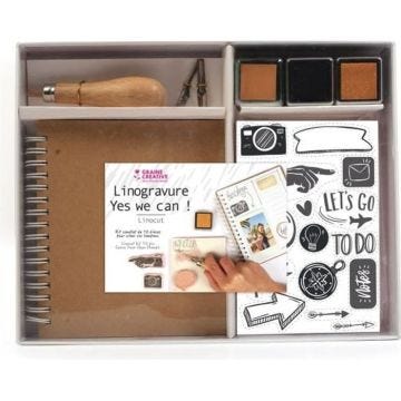 Kit de linogravure - GRAINE CREATIVE ON A TOUS DU TALENT - Marron - Adulte - Mixte - Marron, orange, or et noir