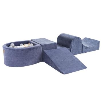 MeowBaby® Aire De Jeux en Mousse avec Petit Piscine Balles Pour Bébé, 100 Balles 7cm, Velvet, Gris bleu: Blanc/Gris/Beige