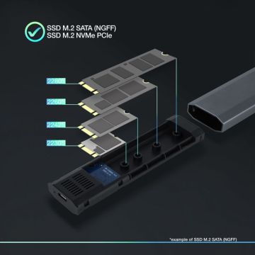 Boitier externe - TooQ - Shura - USB-C 3.2 - 2To - S-ATA/NVMe M.2 2280