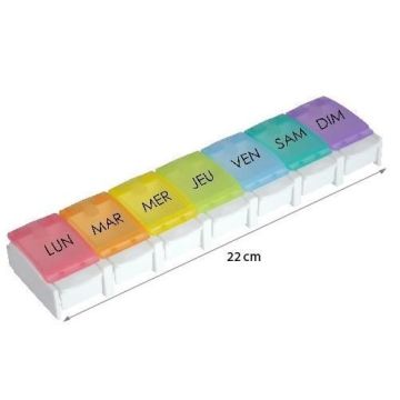 Pilulier semainier ergonomique et facile HESTEC - 1 compartiment par jour - 22 x 5,5 x 2,5 cm