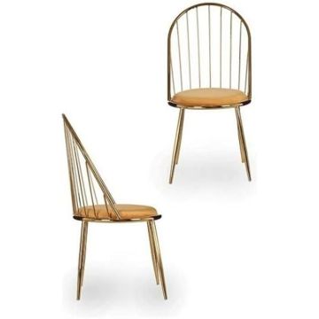 Chaise - GIFT DECOR - Doré Barres Moutarde - Polyester - Fer - 1 place - Design Contemporain
