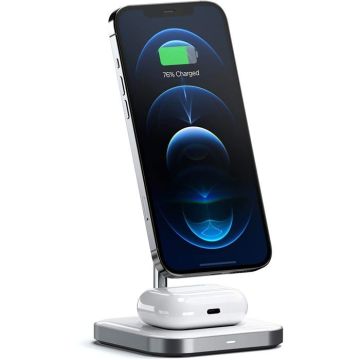 Support de charge sans fil 2 en 1 - Satechi - iPhone 12 - AirPods Pro - Acier inoxydable - Charge rapide