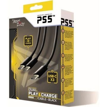 Steelplay - Cable Noir Dual Play & Charge Pour Manettes PS5