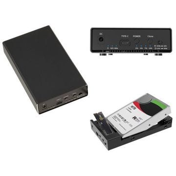 Boitier aluminium USB pour disque dur HDD SATA 2.5 3.5 et SSD M2 NVMe, avec fonction CLONAGE. Liaison USB3.1 10G