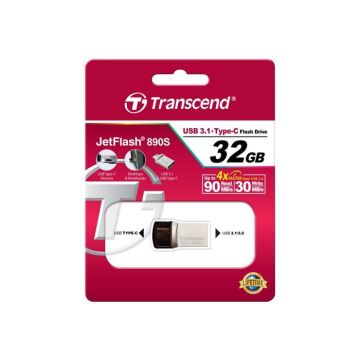 Clé USB TRANSCEND JETFLASH 890 - 32 Go - USB 3.1 - Placage Argent