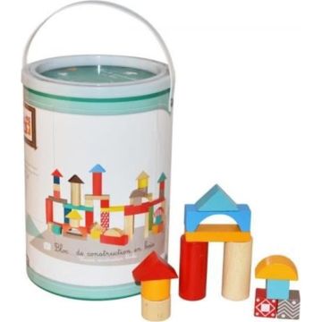 BLOCS CONSTRUCTION BOIS 100 PIECES + BOITE POIGNEE
