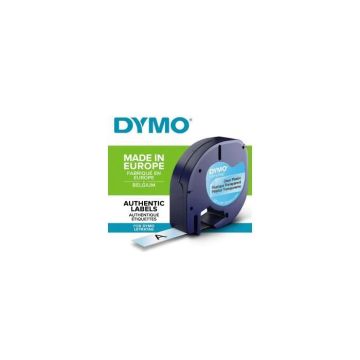 Ruban Plastique DYMO LetraTag 12mm x 4m Noir/Transparent