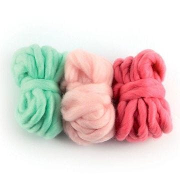 3 pelotes de laine 5 m - rose indien, rose dragée, menthe