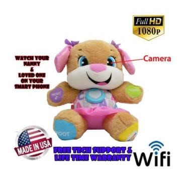 Chien en peluche caméra cachée Ultra HD 4K WiFi 32 GO Longue autonomie avec détection de Mouvement, BABY SITTER Nounou SURVEILLANCE