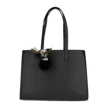 Sac à main cabas en similicuir avec foulard et Pompon - Gallantry Paris - Noir