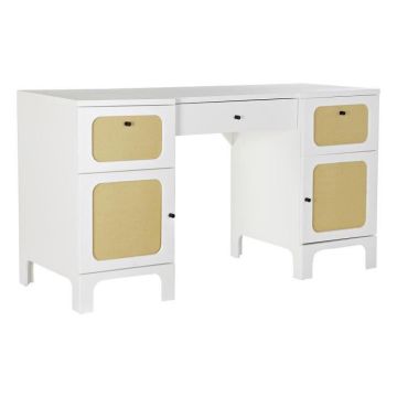 bureau sapin blanc rotin (140 x 50 x 76 cm)