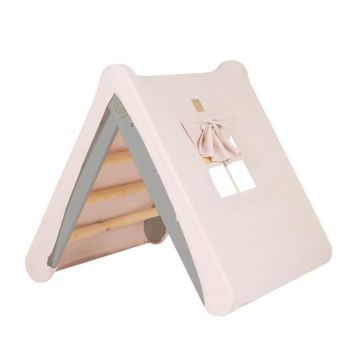 MEOWBABY Maison triangulaire avec cadre pliant Maison grise, rose