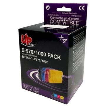 Pack de 4 cartouches - UPRINT - LC970 LC1000 - Compatible BROTHER - 500 pages noir - 400 pages couleur