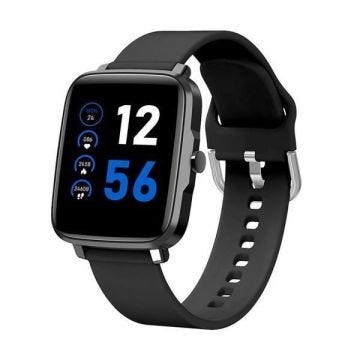 Smartwatch AKASHI Smartwatch de couleur noire avec cadran carré de 42 mm et cadre en plastique avec écran de 1,69", connectivité
