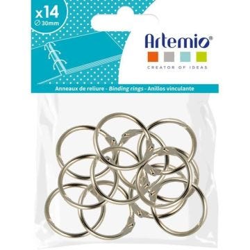 Anneaux de reliure - ARTEMIO - 14 pièces - Métal argenté - 30mm - Idéal pour albums