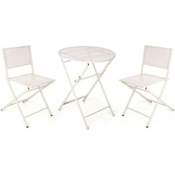 Ensemble de Table avec 2 Chaises - IBERGARDEN - Blanc - 2 Places - Meuble de Jardin - Multicolore