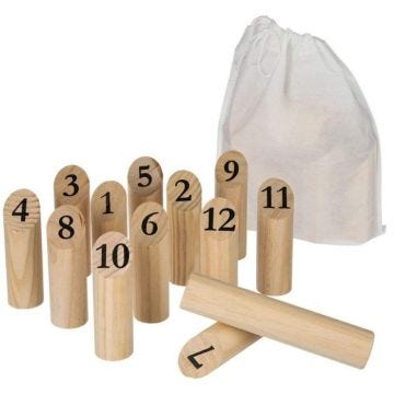 Jeu de quilles nordiques en bois - JJA - 12 quilles numérotées - Pour enfants - Extérieur