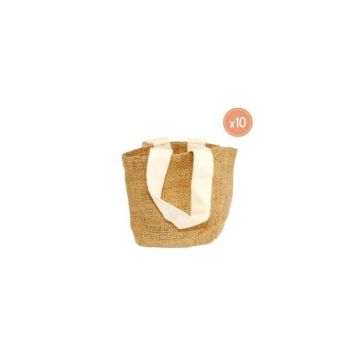 Lot de 10 Sacs en Jute avec PVC Enduit à Décorer - 4,5x10x10cm - Coloris Naturel - Sodertex TU Ecru