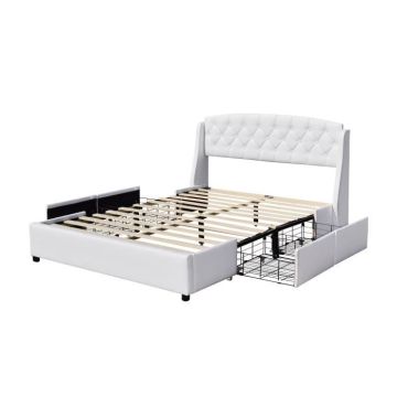 iris - Solide et Confortable Lit 120x190 avec Sommier avec 4 tiroirs Tete de lit Couleur BLANC Pieds en 4 cm