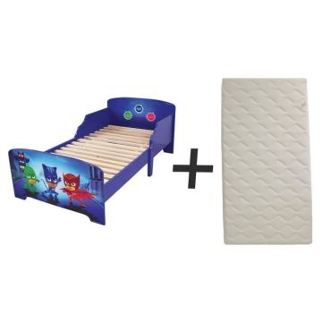 FUN HOUSE Lit Pyjamasques 140 x 70 cm - SOMMIER ET MATELAS CLIMATISE (FACE ETE / HIVER) INCLUS
