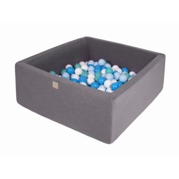 MeowBaby® Piscine Balles Pour Bébé Carré 90x90x40cm/200 Balles 7cm Fabriqué En UE, Coton, Gris Foncé: Blanc/Bleu/Turquoise/Bleu Clai