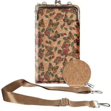Etui en liège Double Poche Porte monnaie Motif Papillon Multicolore