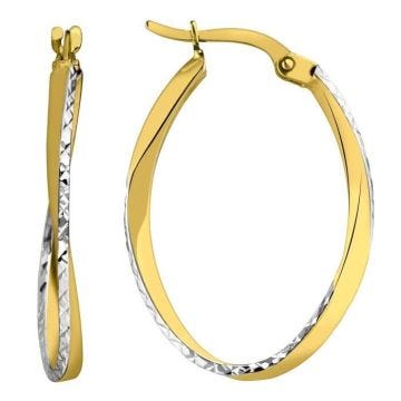 Boucles d'Oreilles femme - BRILLAXIS - Boucles d'oreilles créoles ovales diamantées 2 mm - Couleur de la matière:Blanc et Jaune