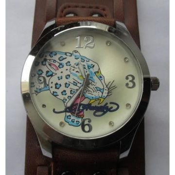 Montre - Tendance - Cadran Tigre - Bracelet PU Marron - Affichage Analogique - Mixte