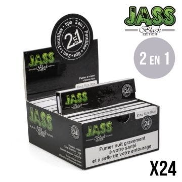.FEUILLE A ROULER JASS SLIM + TIPS BLACK EDITION X24 Dimensions des feuilles : 110mm x 44mm / Dimensio