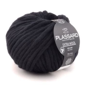 Pelote de laine - Plassard - Extra Wool 016 Noir - 100% Laine