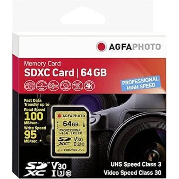 Carte SDXC - AGFAPHOTO - 64GB - UHS I - V30 - Haute Vitesse U3