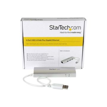STARTECH Hub USB 3.0 portable - 3 ports avec câble intégré - Concentrateur USB 3.0 plus Gigabit Ethernet - Aluminium