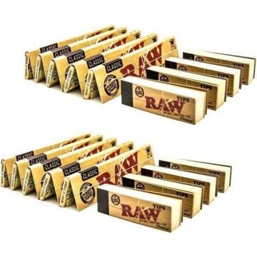 10 Carnets de 32 Feuilles à rouler RAW Slim Classic de grande taille avec 8 carnets de 50 filtres carton papier à rouler RAW