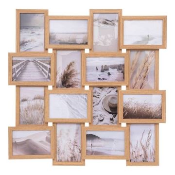 Pêle-mêle - Atmosphera - Multivues 16 photos - Bois MDF - Beige - 58 x 58 cm