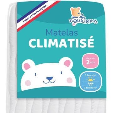 LES NOURSONS - Matelas Bébé Climatisé - 70x140 cm - 1 face Été fraîche / 1 face Hiver ouatinée - Oeko Tex® - Fabrication Française