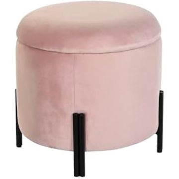 Repose-pieds - DKD Home Decor - Standard - Noir et rose - Polyester et métal - 42x42x42 cm