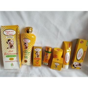 Gamme piment doux 5 pièces, lait 250ml, lotion, serum, crème anti tâches et crème tube de 50ml