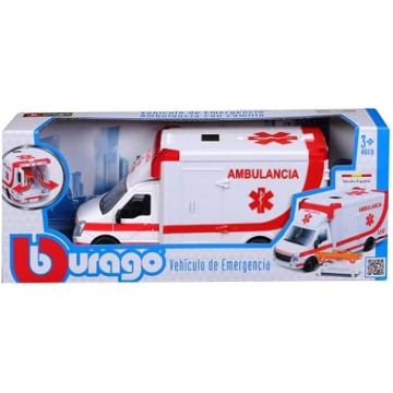 Bburago Ambulancia Con Camilla en Miniatura, Réplica Realista, Vehículo de Emergencias Con Todo Tipo de Detalles, A Partir de 3