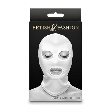 Cagoule Fétiche Mode Yeux et Bouche Blanc