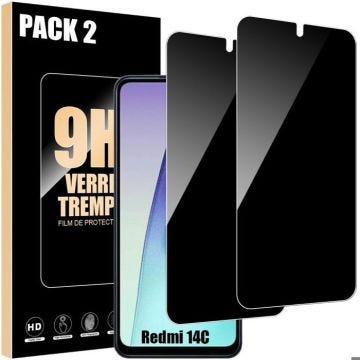 2 Verres Trempés Anti-Espion pour Xiaomi Redmi 14C, Protection d'écran Anti-Rayures 9H